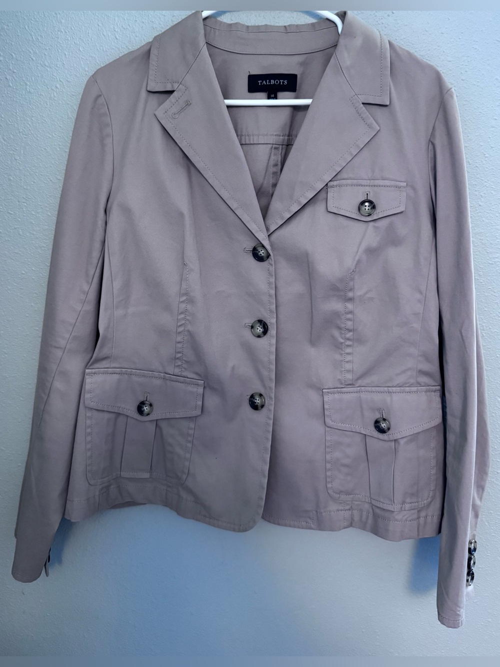Talbots Light Taupe Cotton Button-Front Blazer Jacket